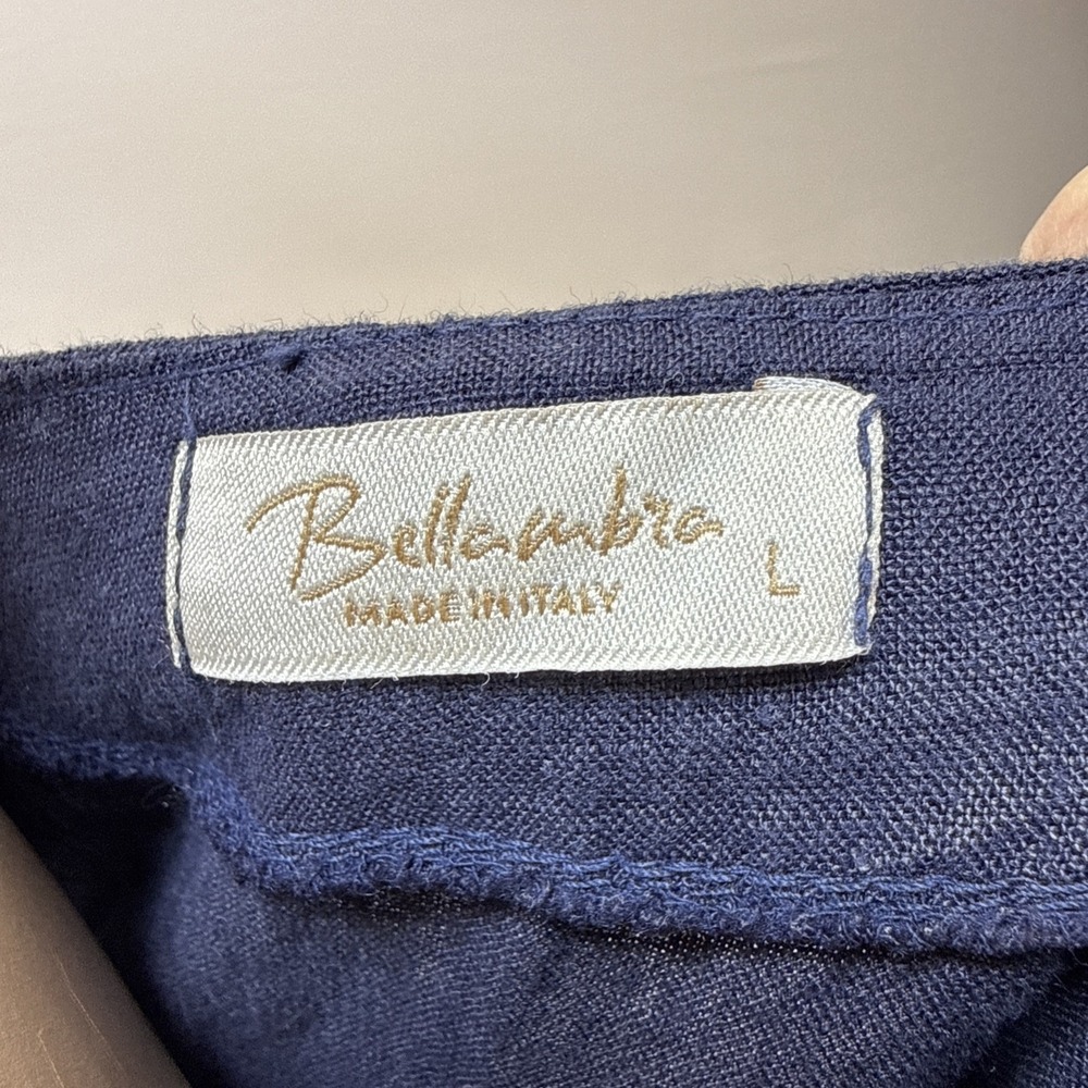 Bellambia Navy Blue Linen Tiered Dress Size L V-Neck 3/4 Roll Sleeve Made Italy - Picture 6 of 7